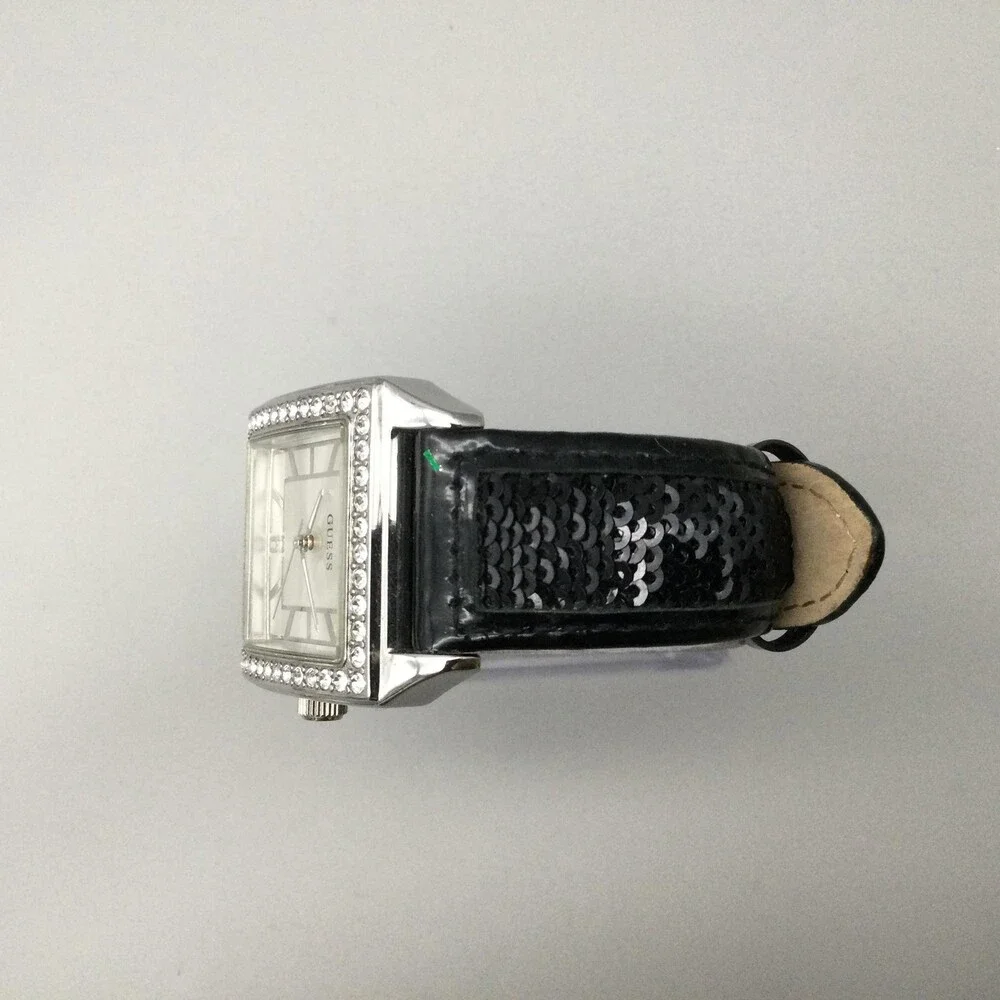 Guess Waterpro Womens Watch 34mm Silver Tone Square Dial Crystals New Battery